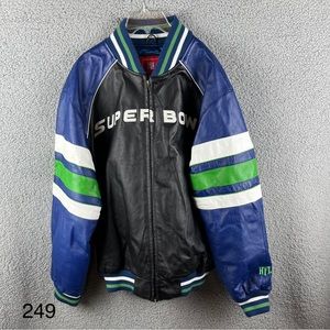 NFL Leather Bomber Jacket Super Bowl 43 Steelers vs Cardinals SZ Large